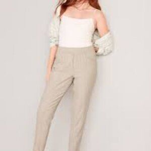Old Navy Pants Womens Large Beige High Waisted Cropped Linen Blend Tapered NWT